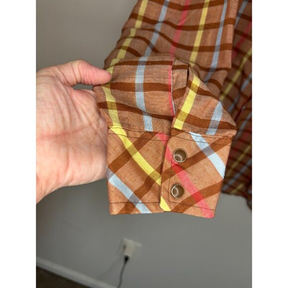 WRANGLER Snap Up Long Slv Collared Shirt Mens Tall XXL Brown Plaid Lightweight - Picture 3 of 7